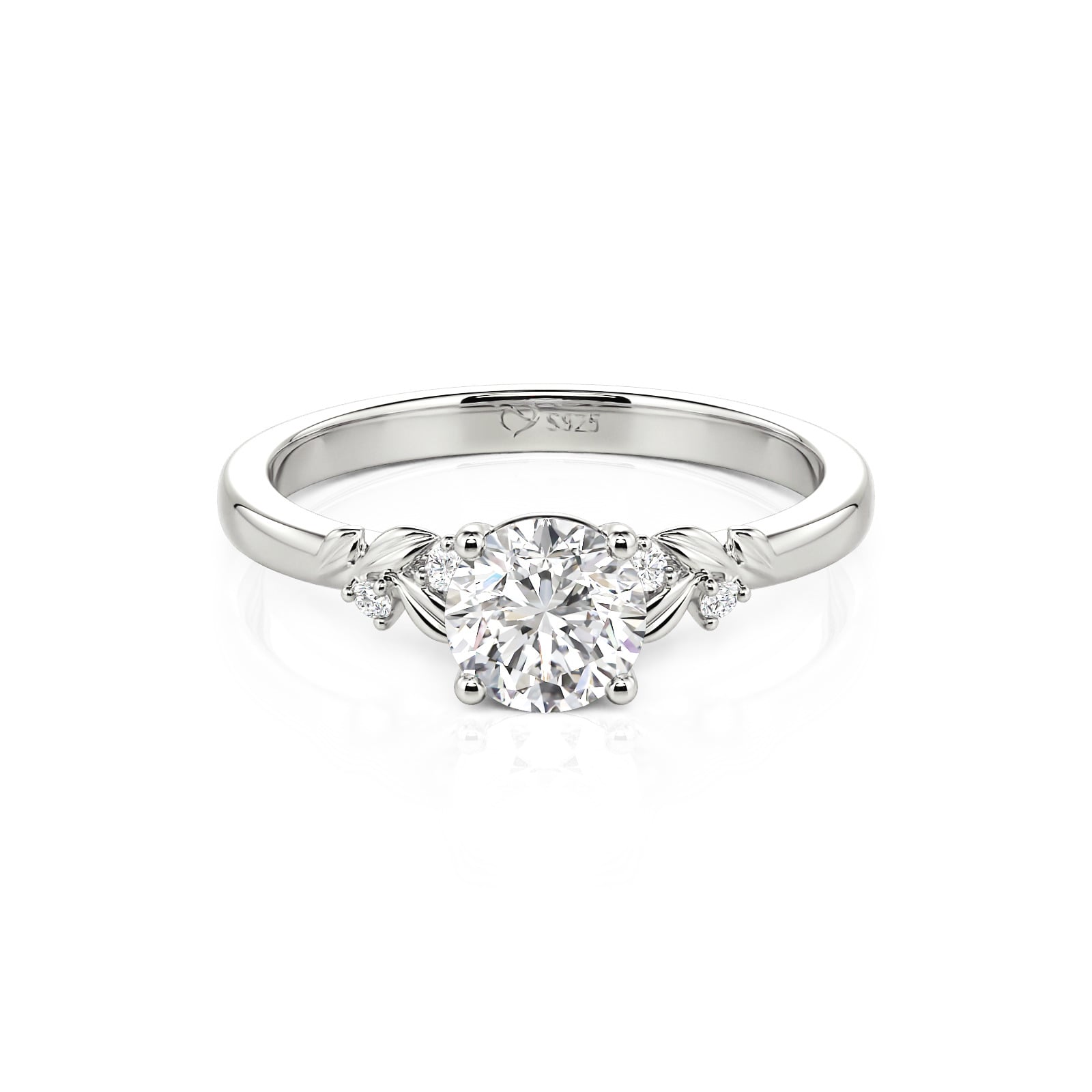 Jeulia Leaf Vine Round Cut Engagement Ring Sterling Silver