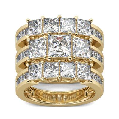 Jeulia Gold Tone Princess Cut Sterling Silver Ring Set