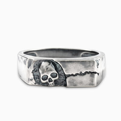 Jeulia "Rock" Skull Design Sterling Silver Band