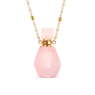 Jeulia "Power of Love" Essential Oil Bottle Natural Rose Quartz Necklace (Hollow Bottle)