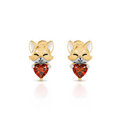 Jeulia Hug Me "Baby Fox" Heart Cut Sterling Silver Stud Earrings