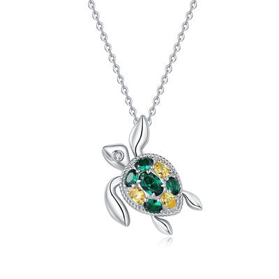 Jeulia "Colorful Turtle" Personalized Sterling Silver Necklace