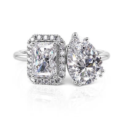 Jeulia Bague Toi et Moi avec Deux Pierres Halo Coupe Émeraude et Poire