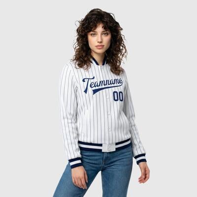 Custom White Pinstripe Full-Snap Varsity Jacket-Great for Vintage Flea Markets