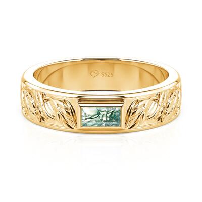 Jeulia Leaf Carved Moss Agate Wedding Band for Men