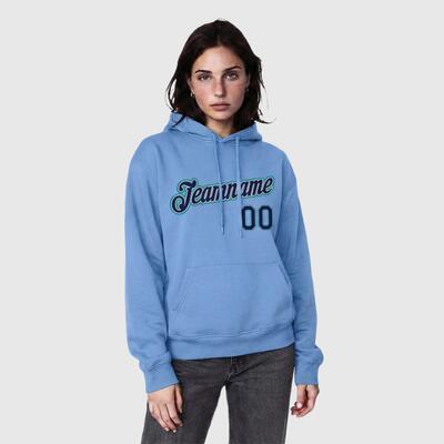 Comfortable Custom Stitched Light Blue Sports Pullover Sweatshirt Hoodie Soft Material Personalized Team Name & Number