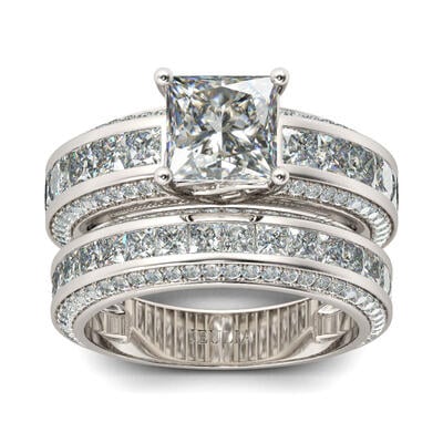 Jeulia Princess Cut Sterling Silver Women's Ring Set