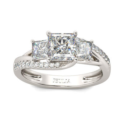 Jeulia Anillo Con Tres Piedras De Talla Princesa En Plata De Ley