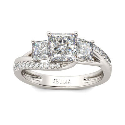 Jeulia Three Stone Princess Cut Sterling Silver Ring