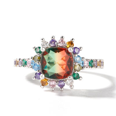 Jeulia "Blazing with Color" Cushion Cut Sterling Silver Ring
