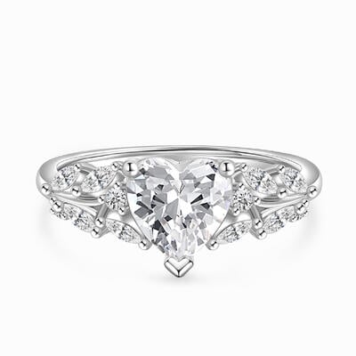 Jeulia Anillo de Compromiso Corazón Hoja Vintage de Plata de Ley