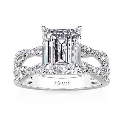 Jeulia Inset Double Twist Emerald Cut Engagement Ring
