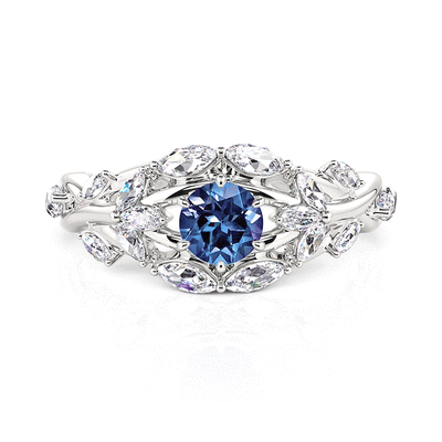 Jeulia Flower&Leaf Alexandrite Ring Round Cut Sterling Silver