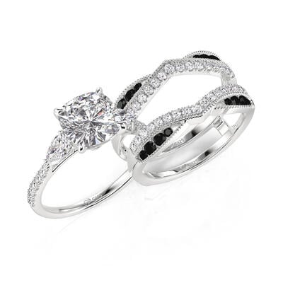 Jeulia Three Stone Ring Set with Two Tone Bow Twisted Enhancer