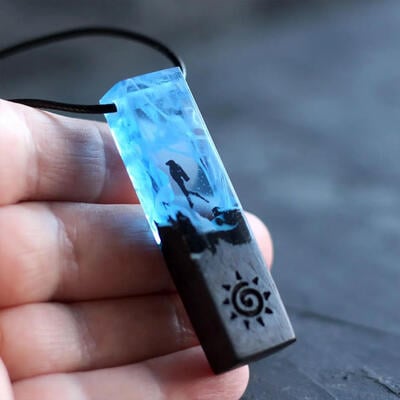 Reslol Stunning Handmade Diver-Inspired Glow-in-the-Dark Rectangular Resin Necklace