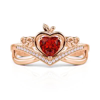 Jeulia Apple Design Red Heart Ring Sterling Silver