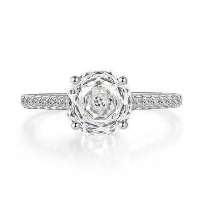 Jeulia Simple Pave Rose Cut Engagement Ring Sterling Silver