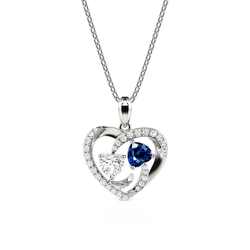 Jeulia Ocean Heart Custom Double Heart Birthstone Necklace