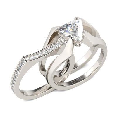 Jeulia Conjunto De Anillos Con Dise?o Contemporáneo De Talla Trillón En Plata De Ley