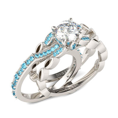 Jeulia Milgrain Round Cut Interchangeable Sterling Silver Ring Set