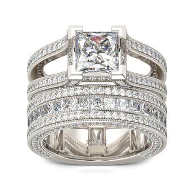 Jeulia Milgrain Princess Cut Sterling Silver Ring Set