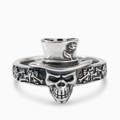 Jeulia "Carved Flower" Skull Sterling Silver Ring