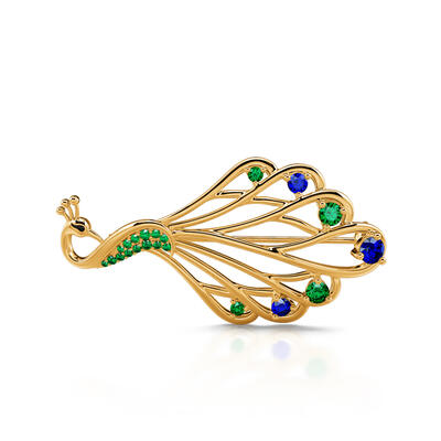 Jeulia "Hera Queen" Peacock Design Sterling Silver Brooch