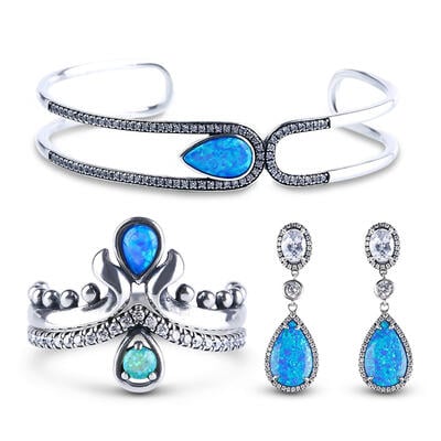 Jeulia Waterdrop Opal Sterling Silver Jewelry Set