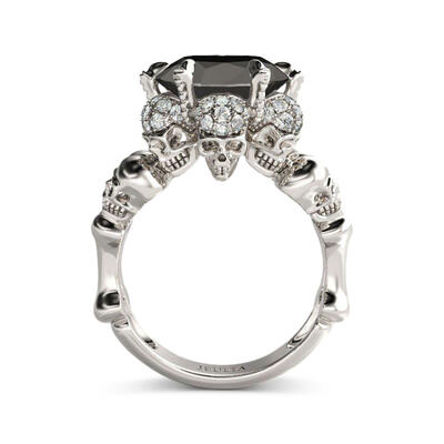 Jeulia Big Center Stone Round Cut Sterling Silver Skull Ring