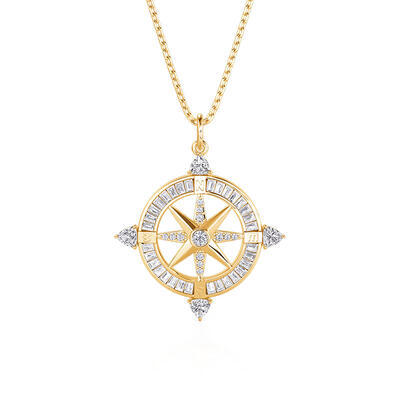 Jeulia Compass Pendant Necklace Sterling Silver