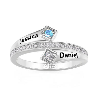 Jeulia Custom Name Round Cut Birthstone Ring