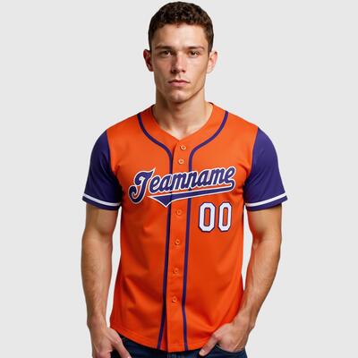 Custom Orange Purple Authentic Two Tone Baseball Jersey with Personalized Number and Logo for Games Practices and Fan Events