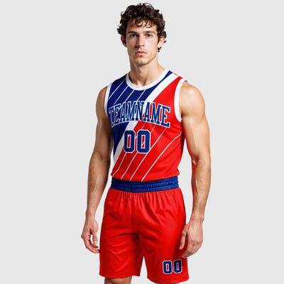Custom Red Royal-White Round Neck Sublimation Basketball Suit Jersey