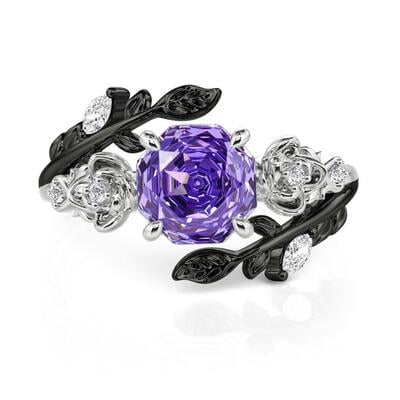 Jeulia Two Tone Purple Rose Cut Ring Sterling Silver