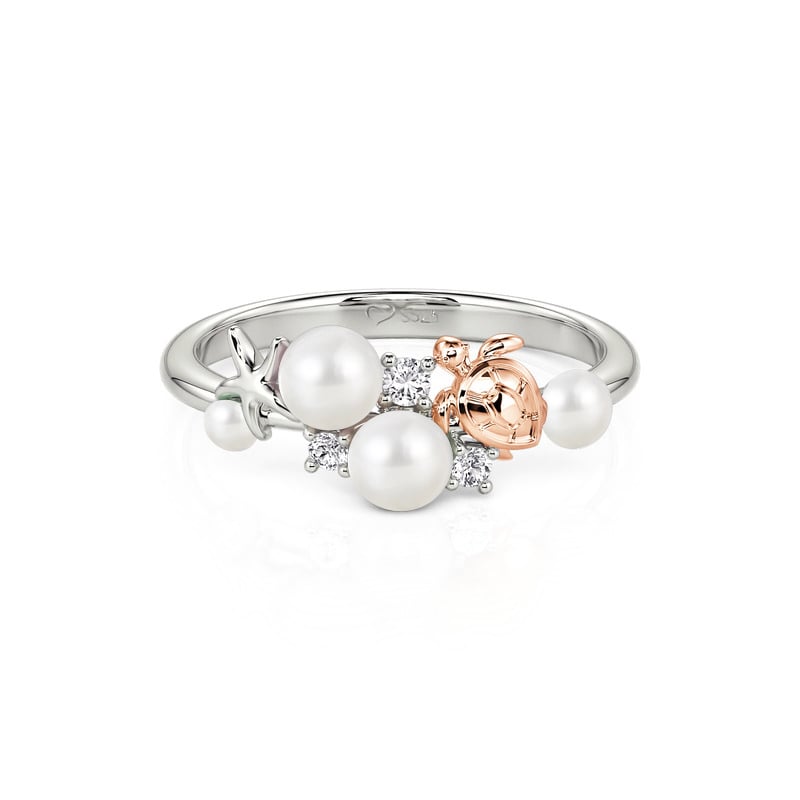 Jeulia Summer Two Tone Ocean Turtle Starfish Pearl Ring