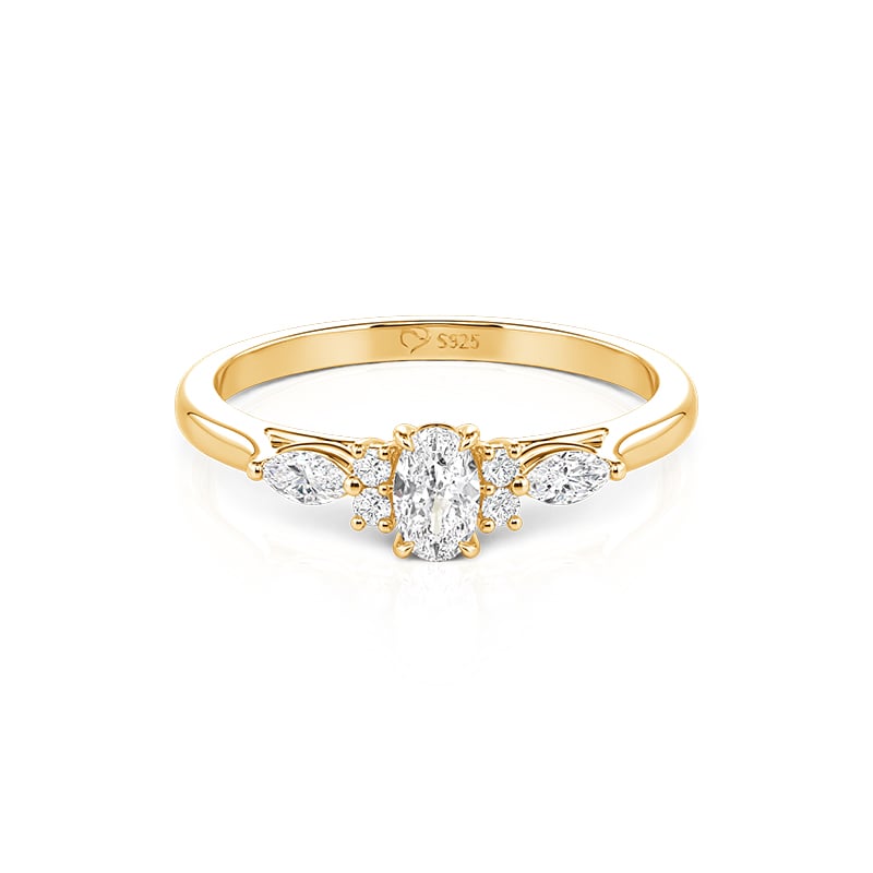 Jeulia Women Gold Oval Cut Engagement Ring Sterling Silver