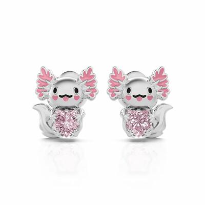 Jeulia Hug Me "Super Cutie" Mexican Axolotl Enamel Sterling Silver Earrings
