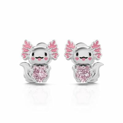 Jeulia Hug Me "Super Cutie" Mexican Axolotl Enamel Sterling Silver Earrings