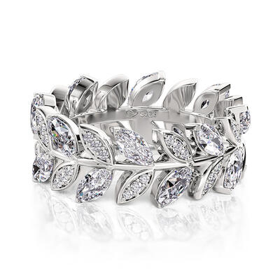 Jeulia Anillo Eternidad Hoja de Olivo Tallada Único para Mujer de Plata de Ley