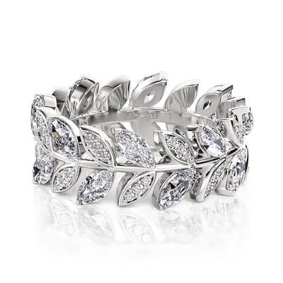 Jeulia Anillo Eternidad Hoja de Olivo Tallada Único para Mujer de Plata de Ley