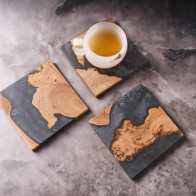Reslol Luxury Starry Series Square Coasters with Burl & Resin Splicing