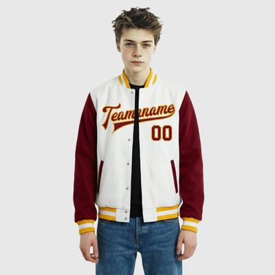 Custom Red-White Two Tone Full-Snap Letterman Jacket – Ideal for Weekend Urban Strolls and Park Hangouts