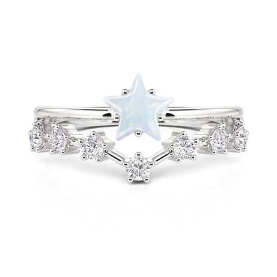 Jeulia Double Row Star Opal Ring Sterling Silver