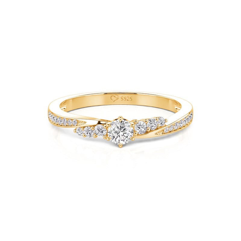 Jeulia Simple Gold Pave Bypass Round Cut Promise Ring