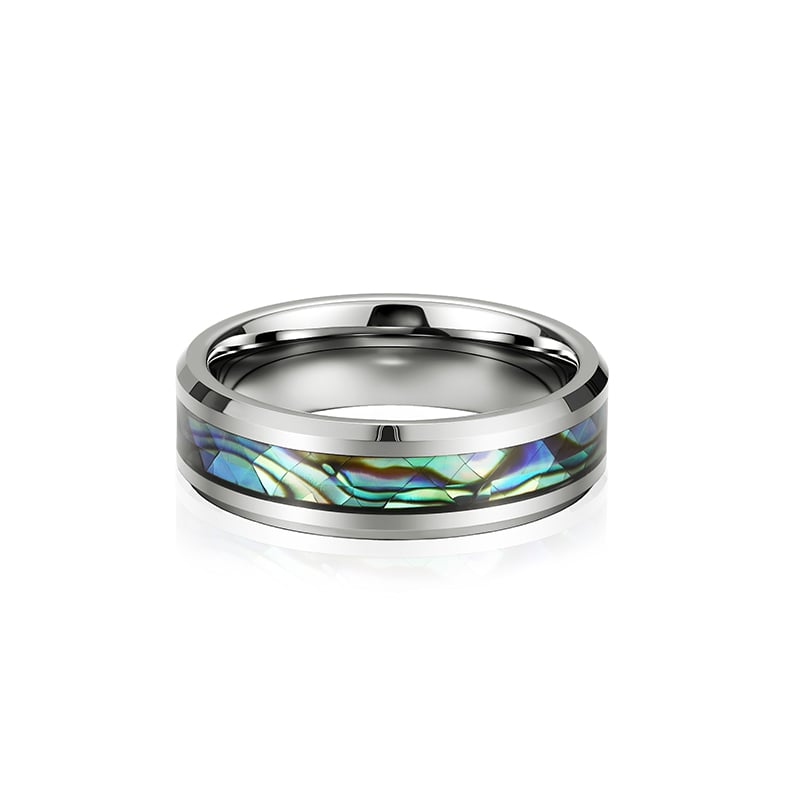 Jeulia Herren Ring Abalone Muschel Einlage Effekt Wolfram