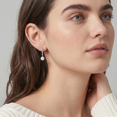 "Sea Mist" 7.5-8.0mm Freshwater Pearl Drop Earrings