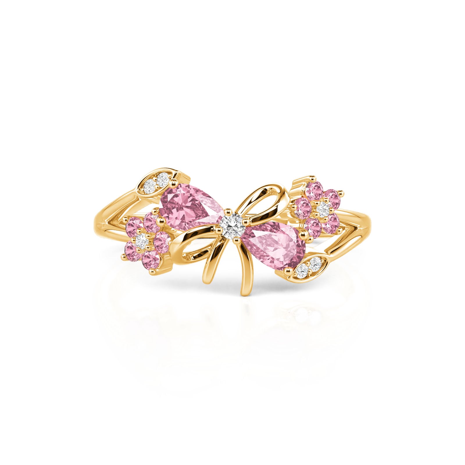 Jeulia Fashion Gold Pink Bow Ring for Women