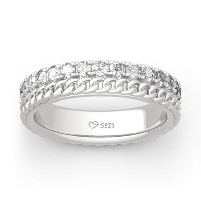 Jeulia Chain Design Round Cut Sterling Silver Women's Band