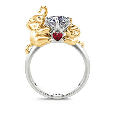 Jeulia Hug Me "Mother & Baby" Elephant Round Cut Sterling Silver Ring