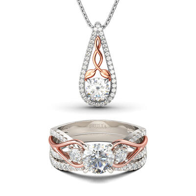 Jeulia Two Tone Round Cut Sterling Silver Jewelry Set